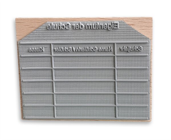 Stempel "Eigentum der Schule" f&uuml;r den Verleih von Lehrb&uuml;chern