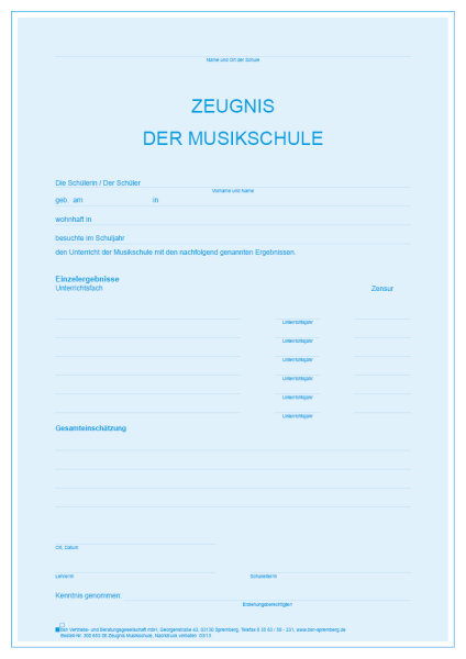 Jahreszeugnis Musikschule