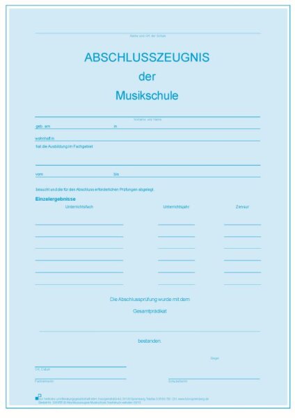 Abschlusszeugnis Musikschule