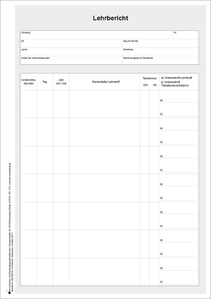 Lehrbericht f&uuml;r 15 Veranstaltungen