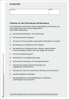 Blatt mit Hinweisen f&uuml;r die  Einrichtung und...