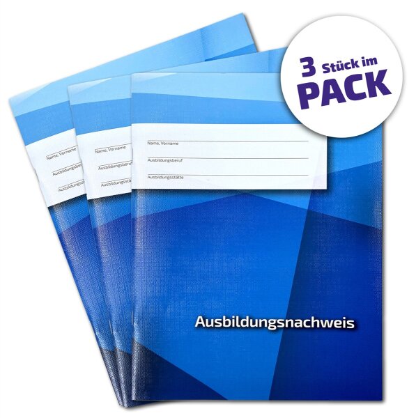 3er-Pack Ausbildungsnachweis / Berichtsheft f&uuml;r 3 Jahre Berufsausbildung, t&auml;glicher Eintrag (Mo-Sa)
