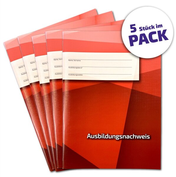 5er Set Ausbildungsnachweisheft f&uuml;r die praktische Berufsausbildung, von Montag bis Sonntag