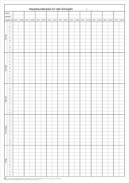Hauptstundenplan 10 Klassen, DIN A3, Karton