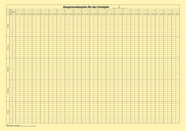 Hauptstundenplan, 20 Klassen, Karton gelb, DIN A2, Querformat