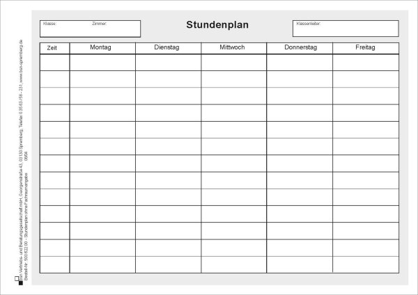 Klassenstundenplan Mo - Fr ohne Angaben, DIN A5, Querformat