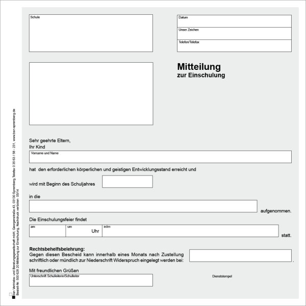 Best&auml;tigung Schulreife