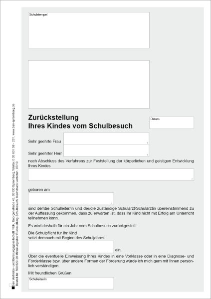 Mitteilung &uuml;ber R&uuml;ckstellung