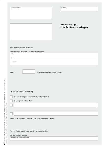 Anforderung von Sch&uuml;lerunterlagen