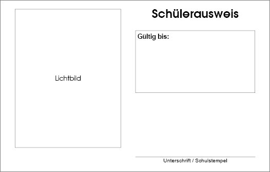 Sch&uuml;lerausweis im Scheckkartenformat, ohne Wappen, deutsche Sprache
