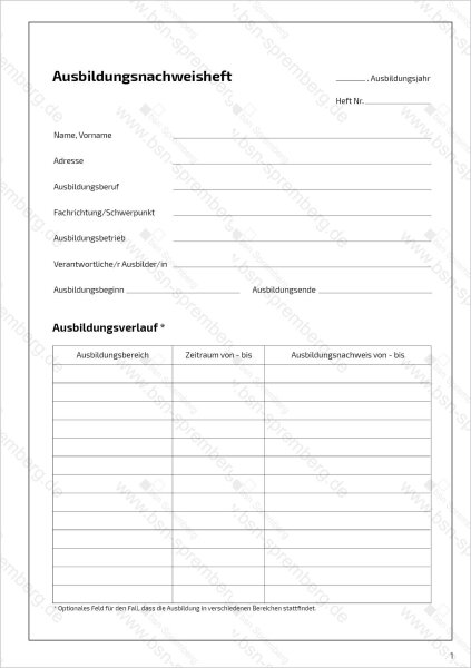 Ausbildungsnachweisheft f&uuml;r die praktische Berufsausbildung von Montag bis Sonnabend, Sonderdruck "Tatendrang welcome."