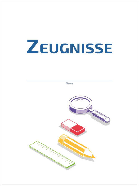 Deckblatt f&uuml;r Zeugnismappen, leicht kartoniert, mit Motiv, mehrfarbig