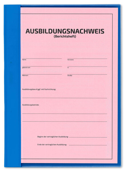 Komplett-Set f&uuml;r 1 Jahr kaufm&auml;nnische Berufsausbildung (Nachweisblock, Schnellhefter blau, Deckblatt blau)