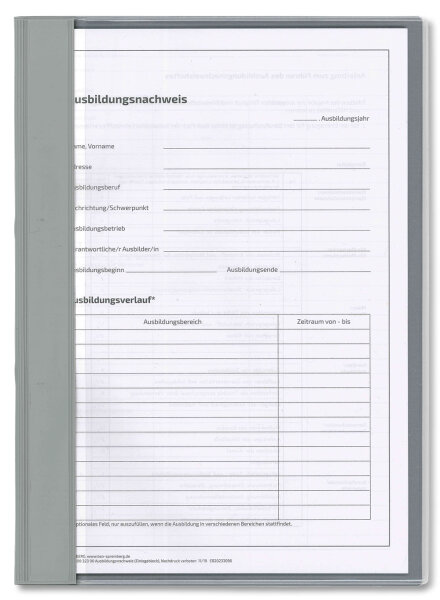 Komplett-Set f&uuml;r 1 Jahr  handwerkliche Berufsausbildung (Block f&uuml;r den Ausbildungsnachweis mit t&auml;glichem Eintrag Mo-Sa ohne Wochenbericht, Schnellhefter silbergrau, Deckblatt gr&uuml;n)