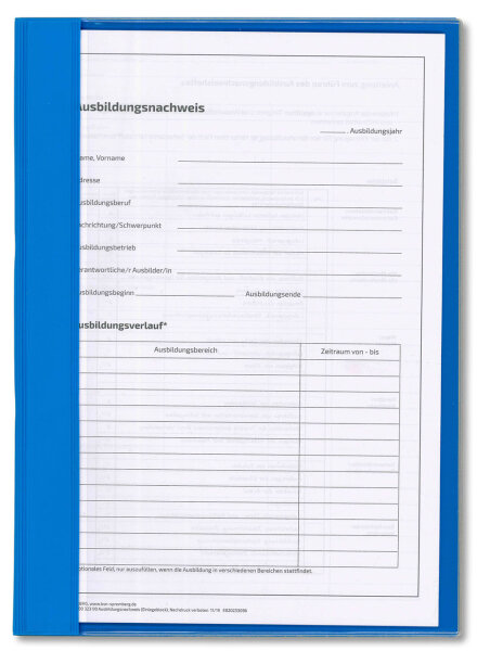 Komplett-Set f&uuml;r 1 Jahr handwerkliche Berufsausbildung (Block f&uuml;r den Ausbildungsnachweis mit t&auml;glichem Eintrag Mo-Sa ohne Wochenbericht, Schnellhefter blau, Deckblatt blau)