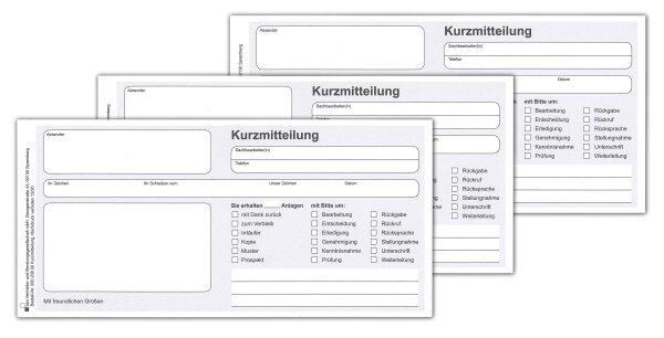 3er Pack Kurzmitteilung - Block mit 50 vorgedruckten Bl&auml;ttern