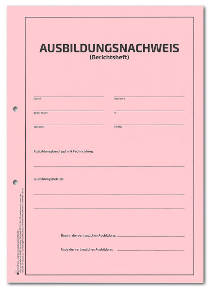 Ausbildungsnachweis / Berichtsheft als Abrei&szlig;block  f&uuml;r 1 Jahr  kaufm&auml;nnische Berufsausbildung, w&ouml;chentlicher Eintrag